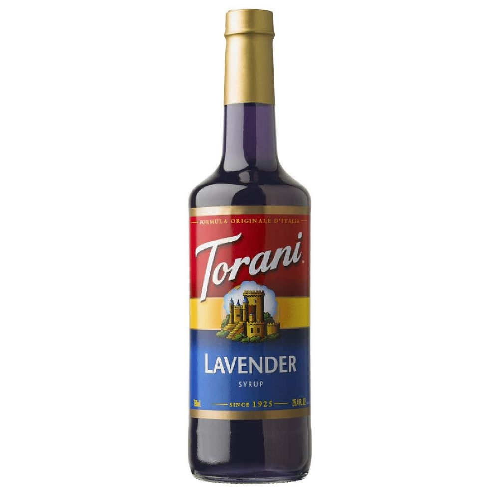 Torani Lavender Coffee Syrup bottle for fragrant lattes and beverages.