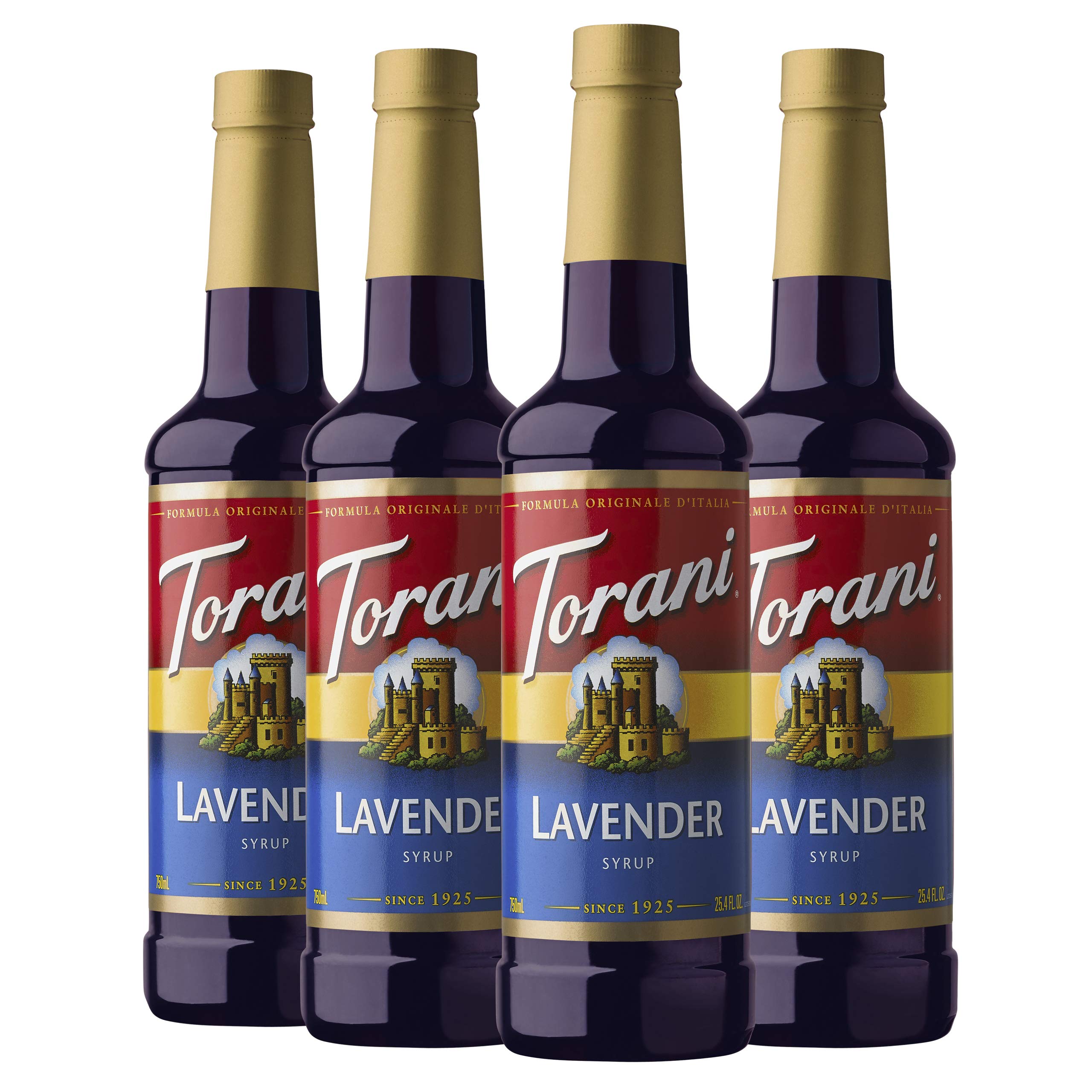 Torani Lavender Syrup bottle with purple hue, ideal for teas and spritzers.