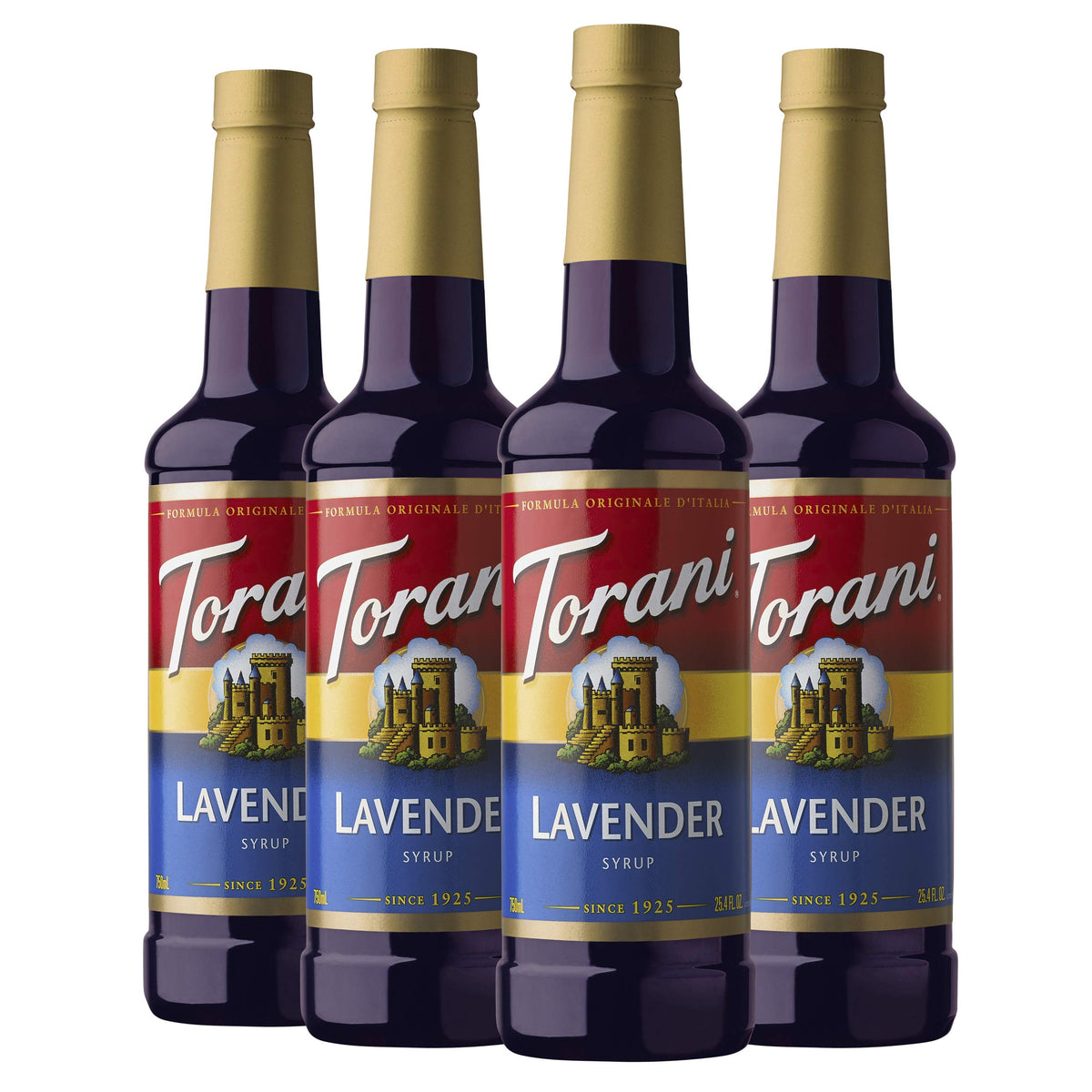Torani Lavender Syrup bottle with purple hue, ideal for teas and spritzers.