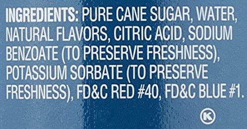 Close view of Torani Lavender Syrup label, highlighting natural flavors and cane sugar.