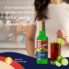 Torani Lime Syrup added to a tall iced beverage for brightness and color.