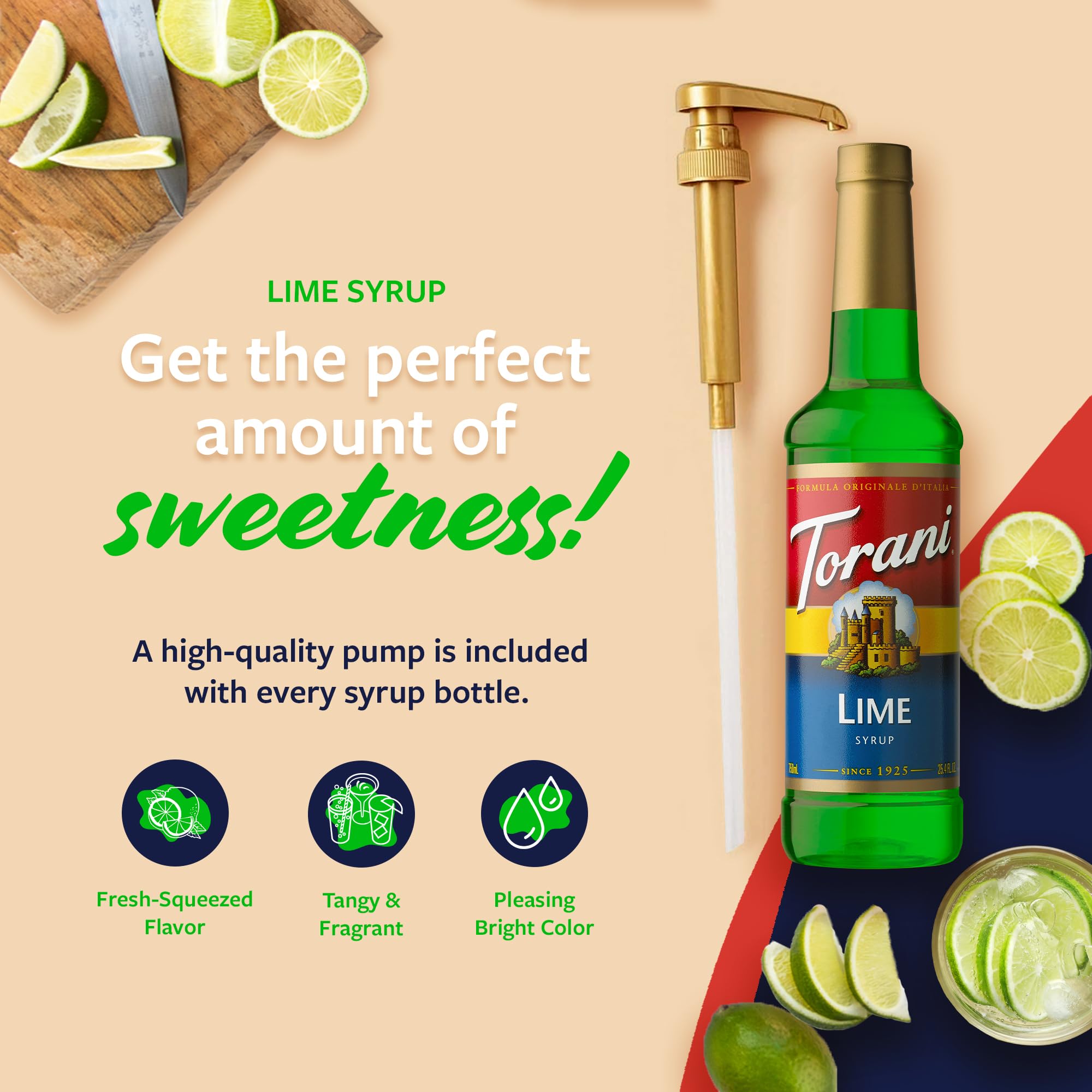 Torani Lime Syrup being poured into a glass for fresh flavor.