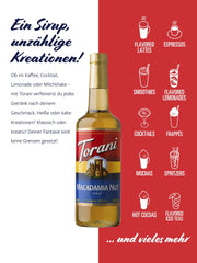 Pouring Torani Macadamia Nut Syrup into coffee creates a silky finish.
