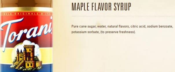 Torani Maple Syrup used in coffee for subtle sweetness