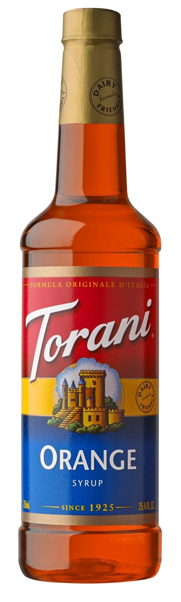 Torani Orange Syrup pump-action pour enables easy, mess-free flavoring for drinks