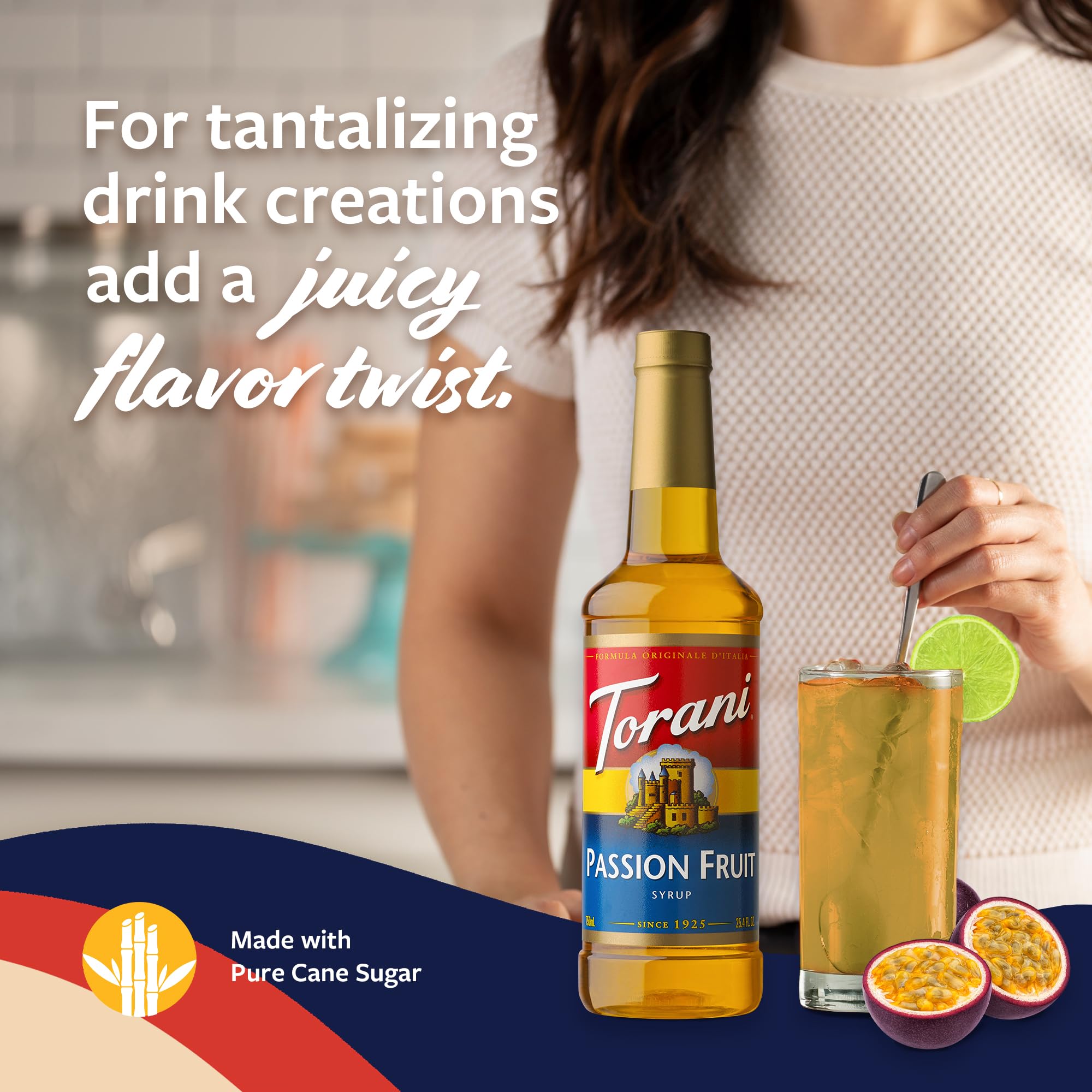 Lemonade with Torani Passion Fruit Syrup adds a fruity twist.