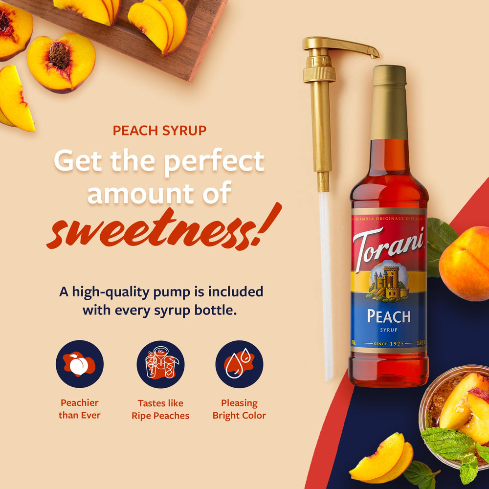 750 ml Torani Peach Syrup bottle for home use