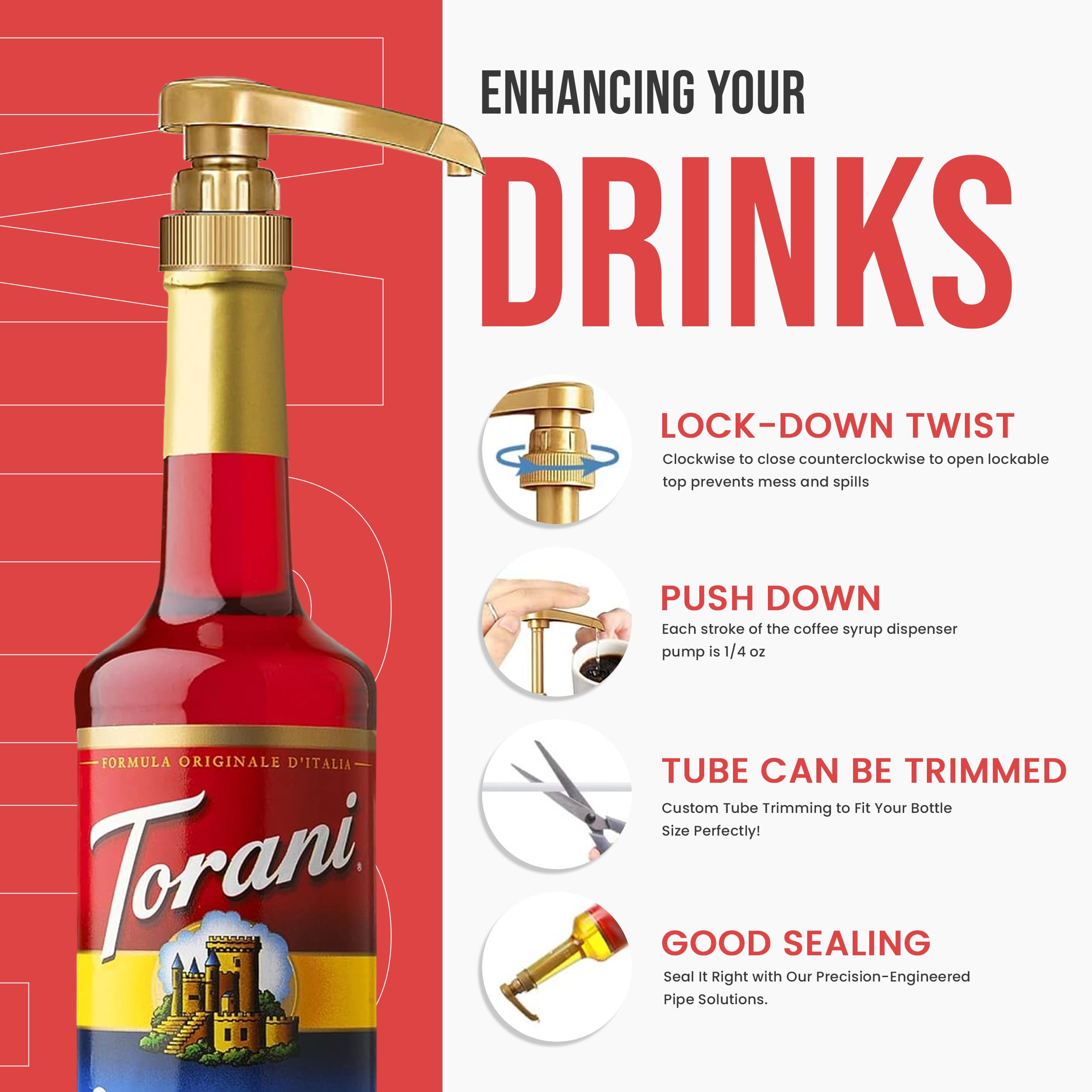 Torani Peach Syrup bottle for sunny lemonades and cocktails.