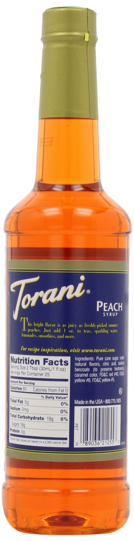 Torani Peach Syrup used in a cocktail, showing fruity, balanced sweetness.