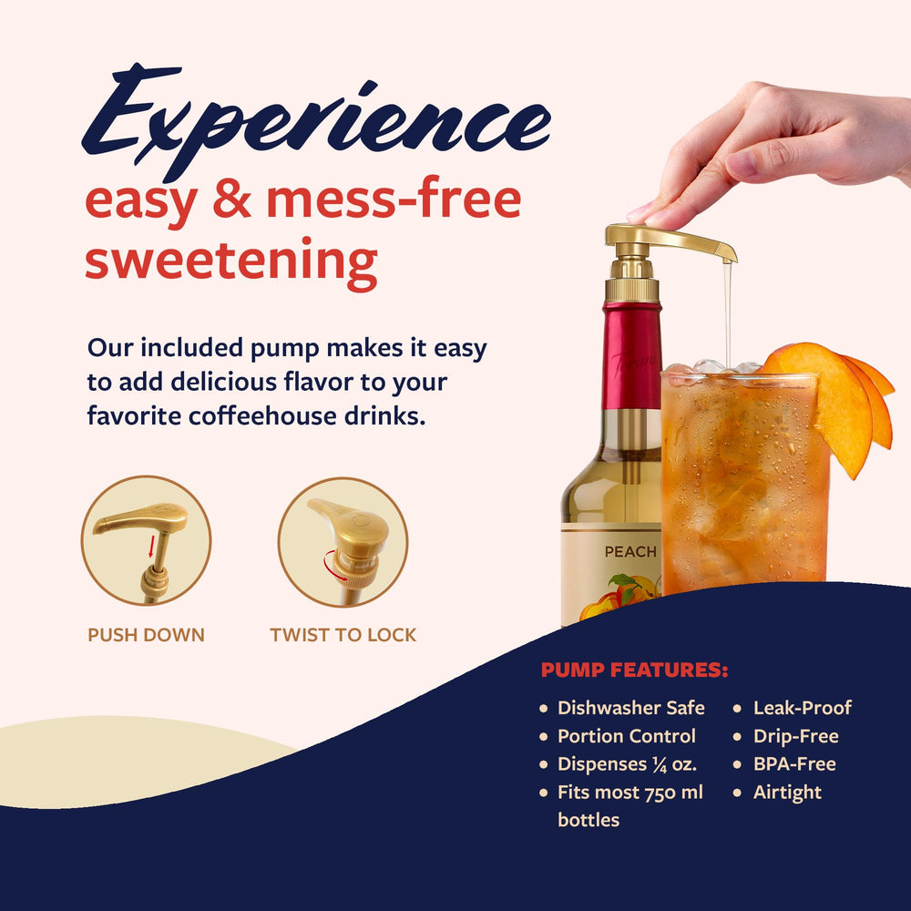 Crafting peach beverages with Torani syrup in a cocktail setup