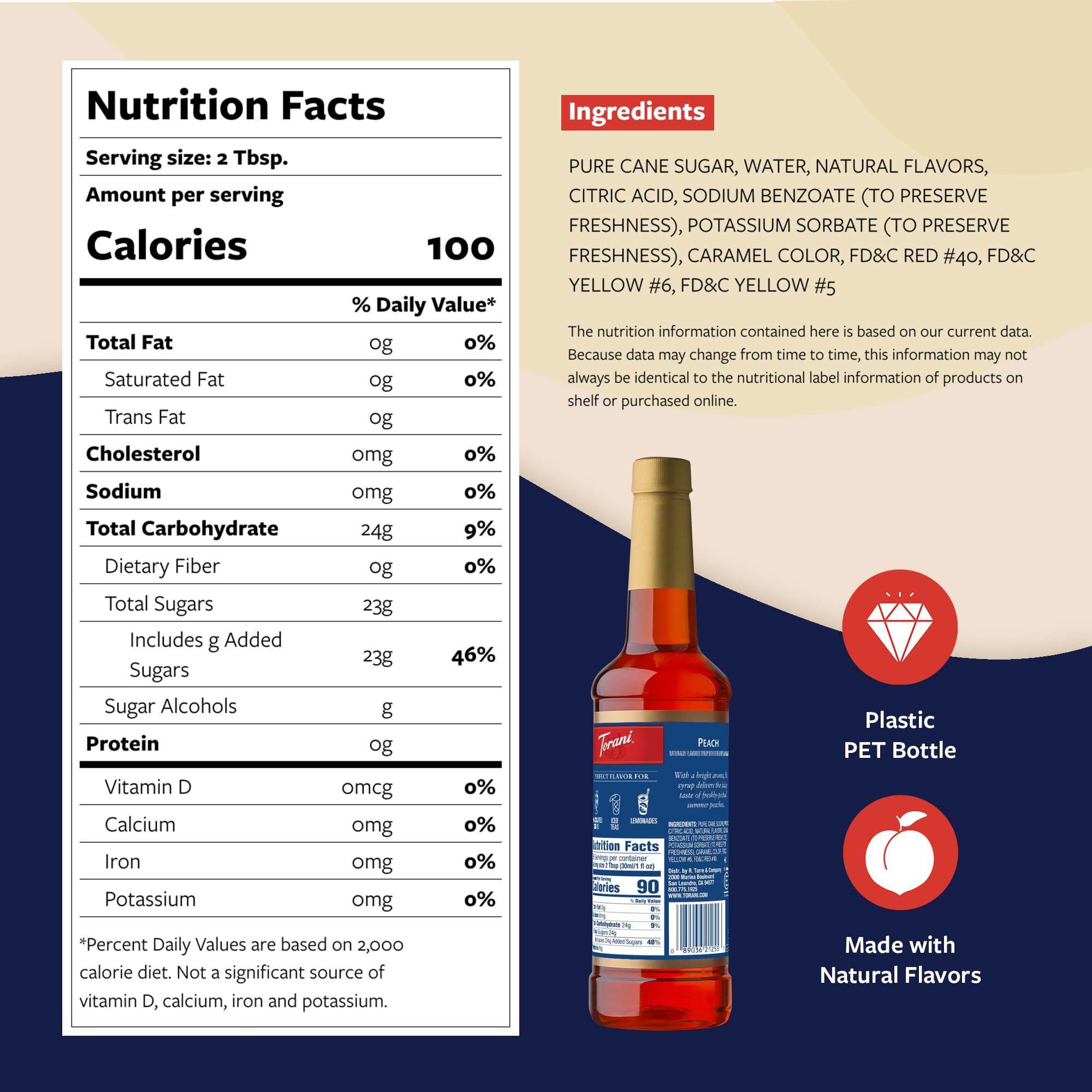 Pump-action dispensing Torani Peach Syrup enables precise portions