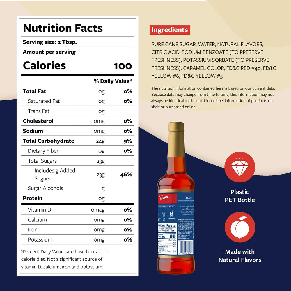 Pump-action dispensing Torani Peach Syrup enables precise portions