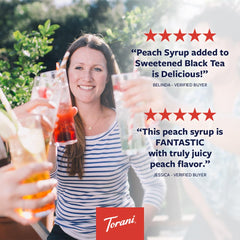 Close-up of Torani Peach Syrup aroma highlighting ripe peach notes.