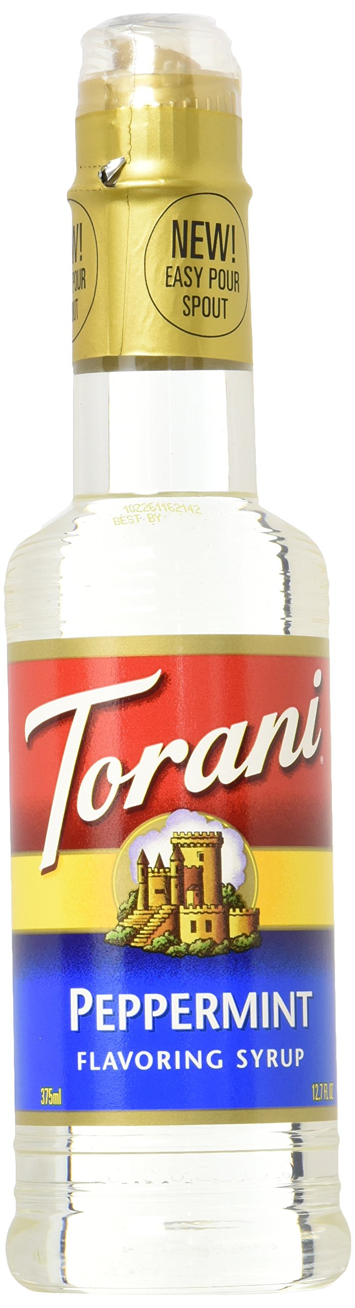 Torani Peppermint Syrup bottle pour for festive lattes and desserts.