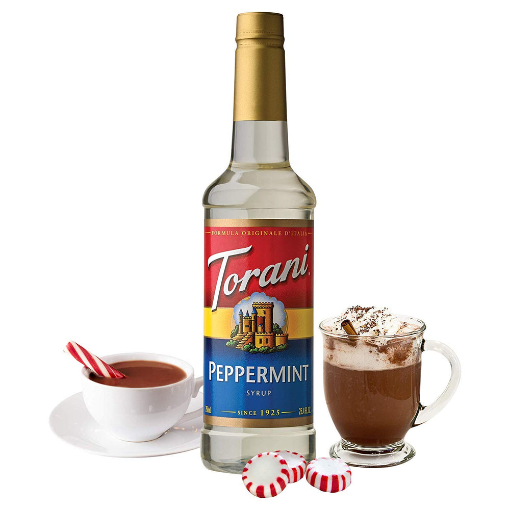 Torani Peppermint Syrup pour shot highlights mint flavor for hot or cold drinks