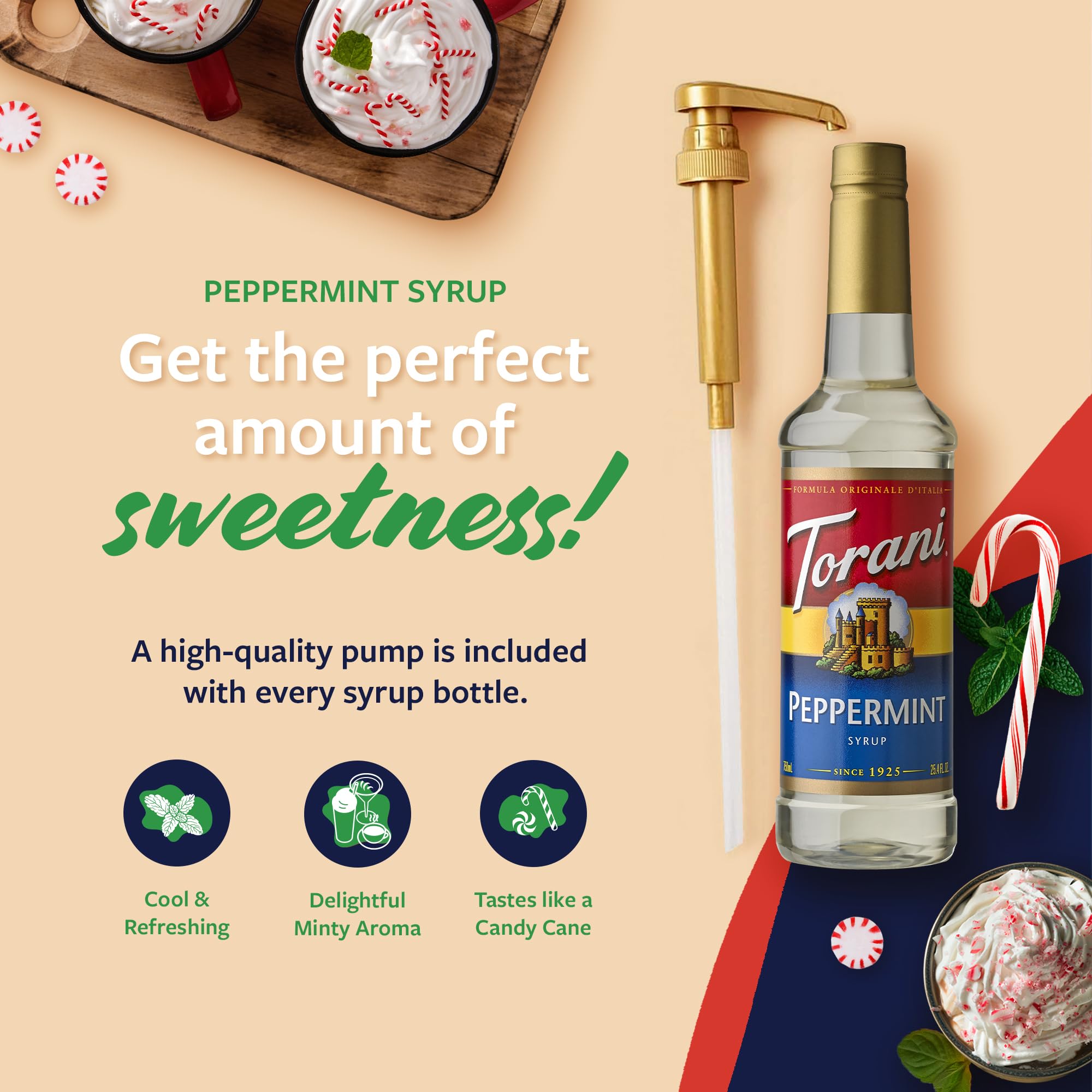 Torani Peppermint Syrup pump included for precise sweetness