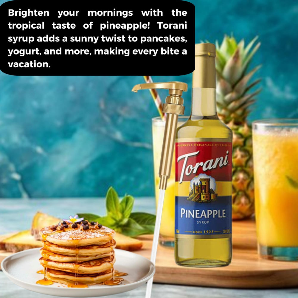 Torani Pineapple Syrup coffee pour, enhances iced coffee with bright pineapple notes.