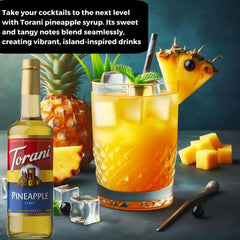 Torani Pineapple Syrup pump dispenser, easy mess-free portion control for beverages.