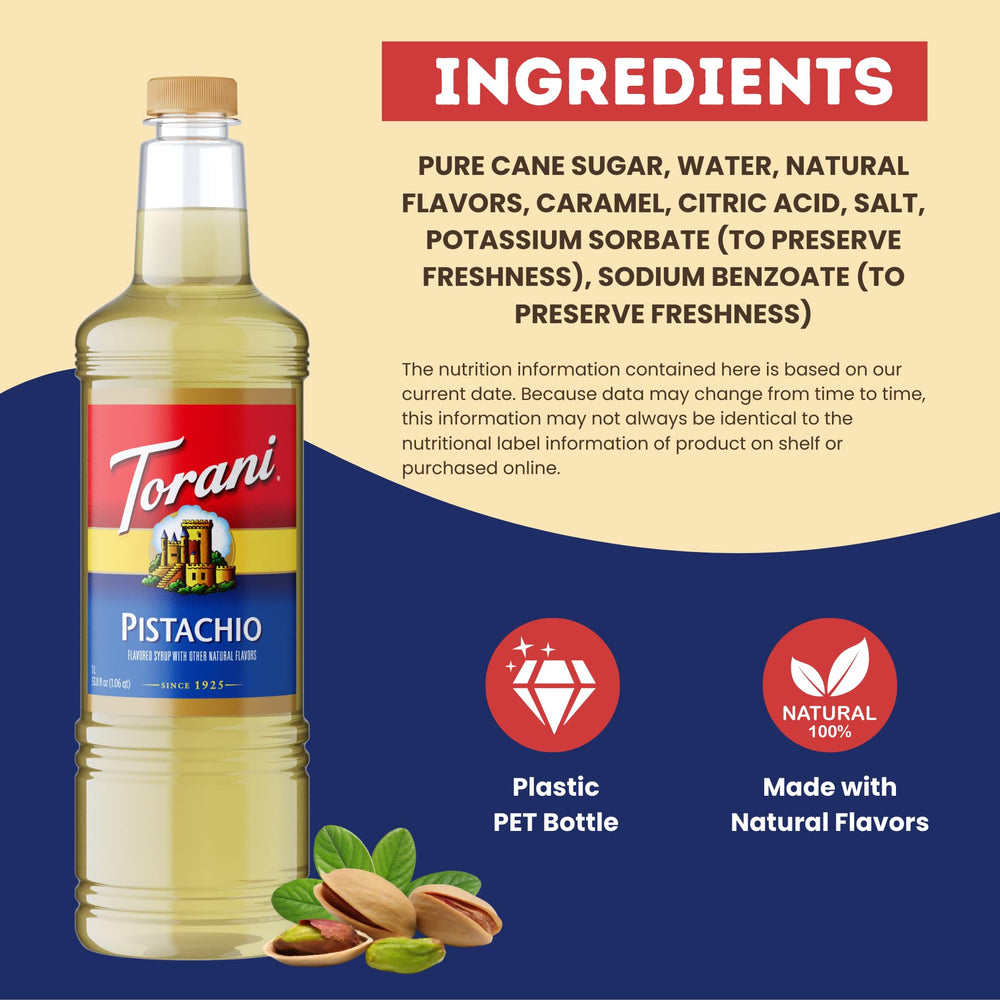 1 liter Torani bottle keeps flavor fresh for longer.