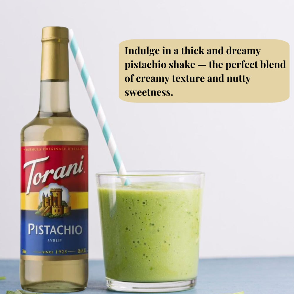 Torani Pistachio Syrup pump pour enables quick flavoring in coffee
