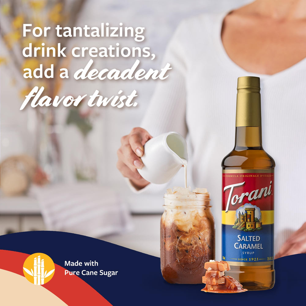 Torani pump shown for precise, mess-free dispensing.