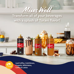 Flip-top bottle enables mess-free dispensing of Torani Pumpkin Pie Sauce.