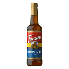 Torani Pumpkin Pie Syrup bottle ready to flavor autumn coffees.