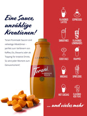 Torani Puremade Caramel Sauce drizzle on ice cream for silky finish