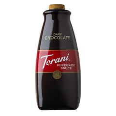 Torani Puremade Dark Chocolate Sauce bottle front showcases rich flavor for lattes.