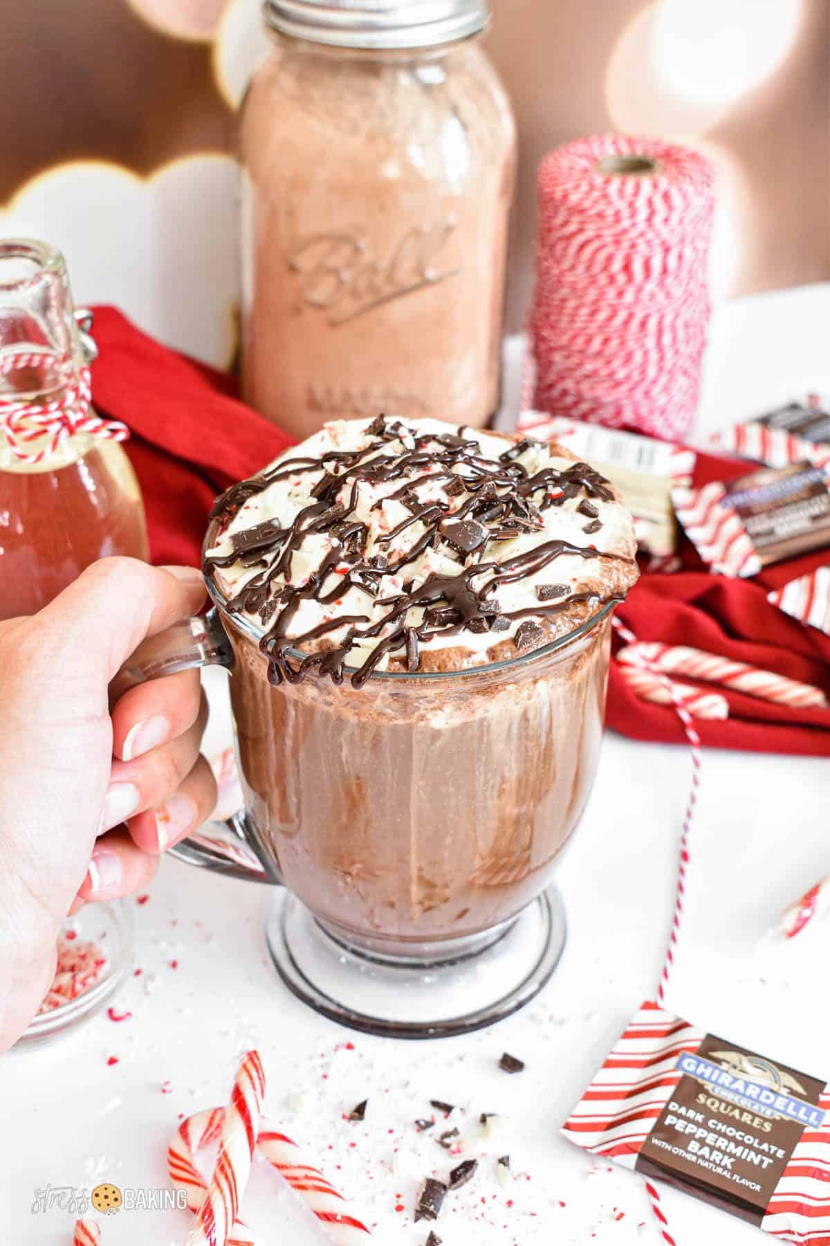 Torani Peppermint Bark milkshake topping for decadent refreshment.