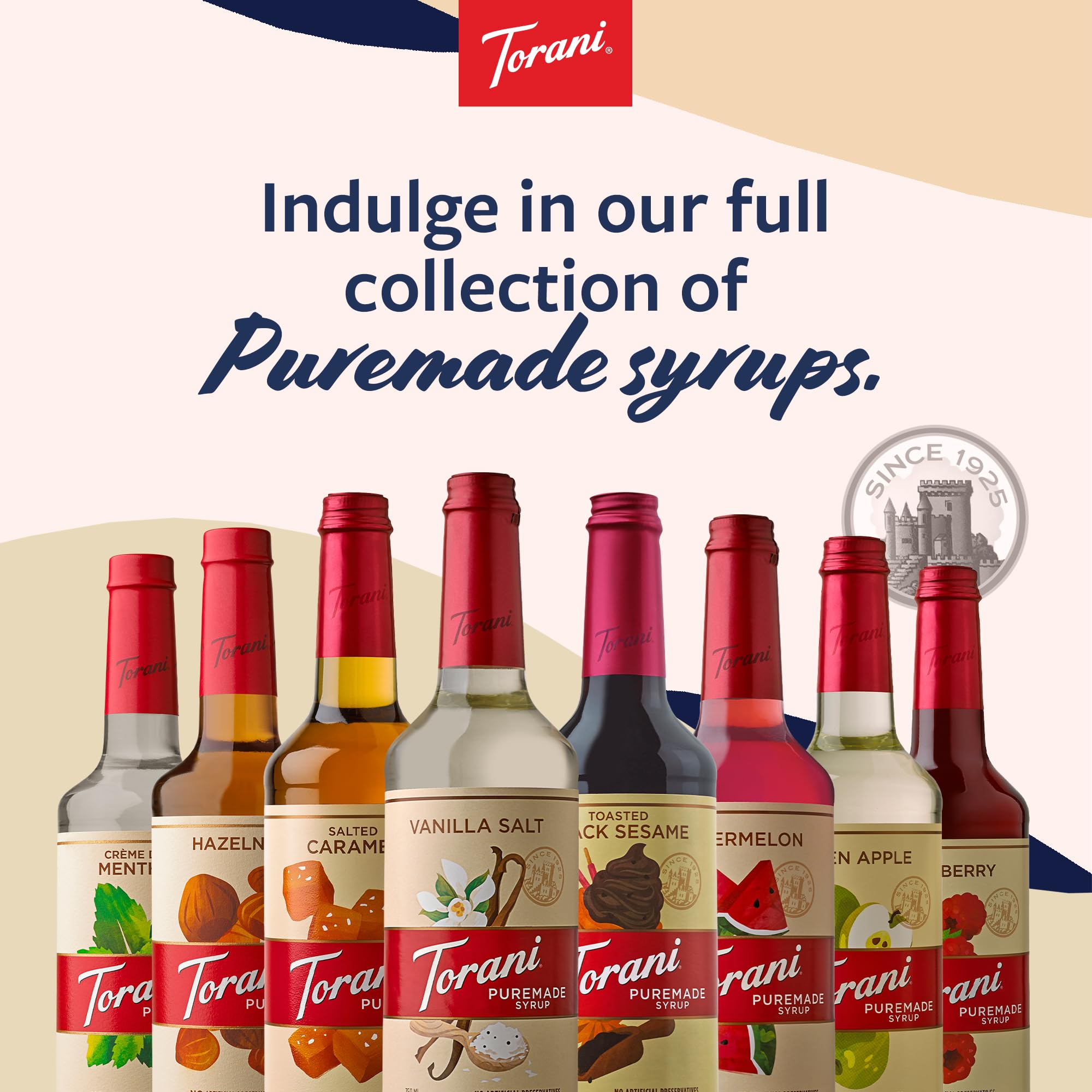 Torani Puremade Salted Caramel Syrup on cafe counter for menu customization