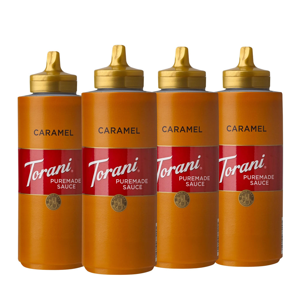 Torani Puremade Caramel sauce bottle ready for rich dessert flavor