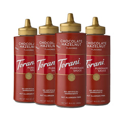 Torani Puremade Chocolate Hazelnut bottle pour shows allergen-free flavor for beverages