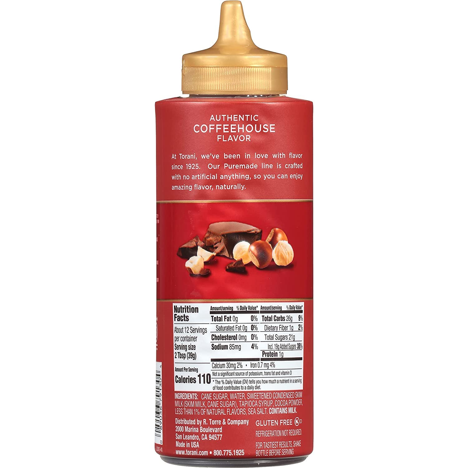 Torani Puremade Chocolate Hazelnut drizzle over dessert highlights gluten-free indulgence