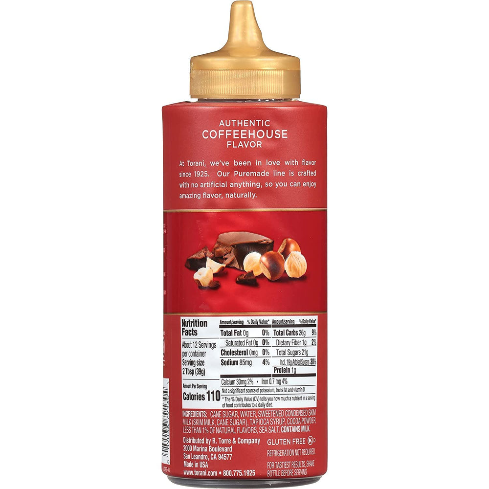 Torani Puremade Chocolate Hazelnut drizzle over dessert highlights gluten-free indulgence