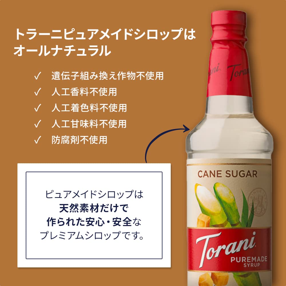 Torani Puremade Cane Sugar syrup cappuccino foam topping adds smooth flavor.