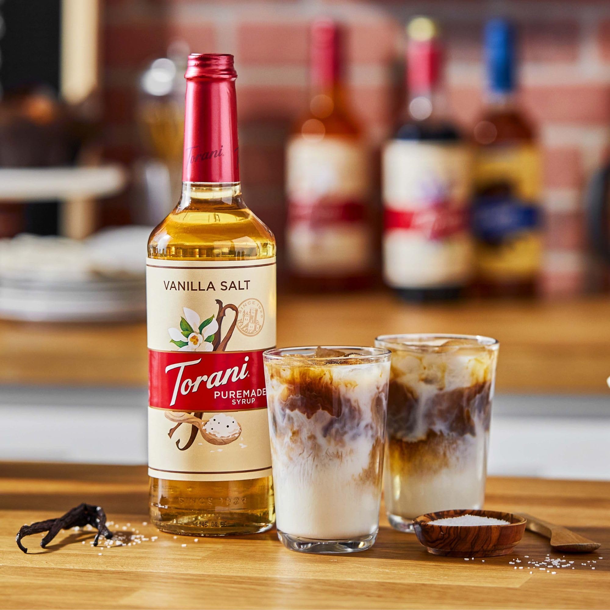 Torani Puremade Vanilla pour captures smooth sweetness ideal for lattes and beverages