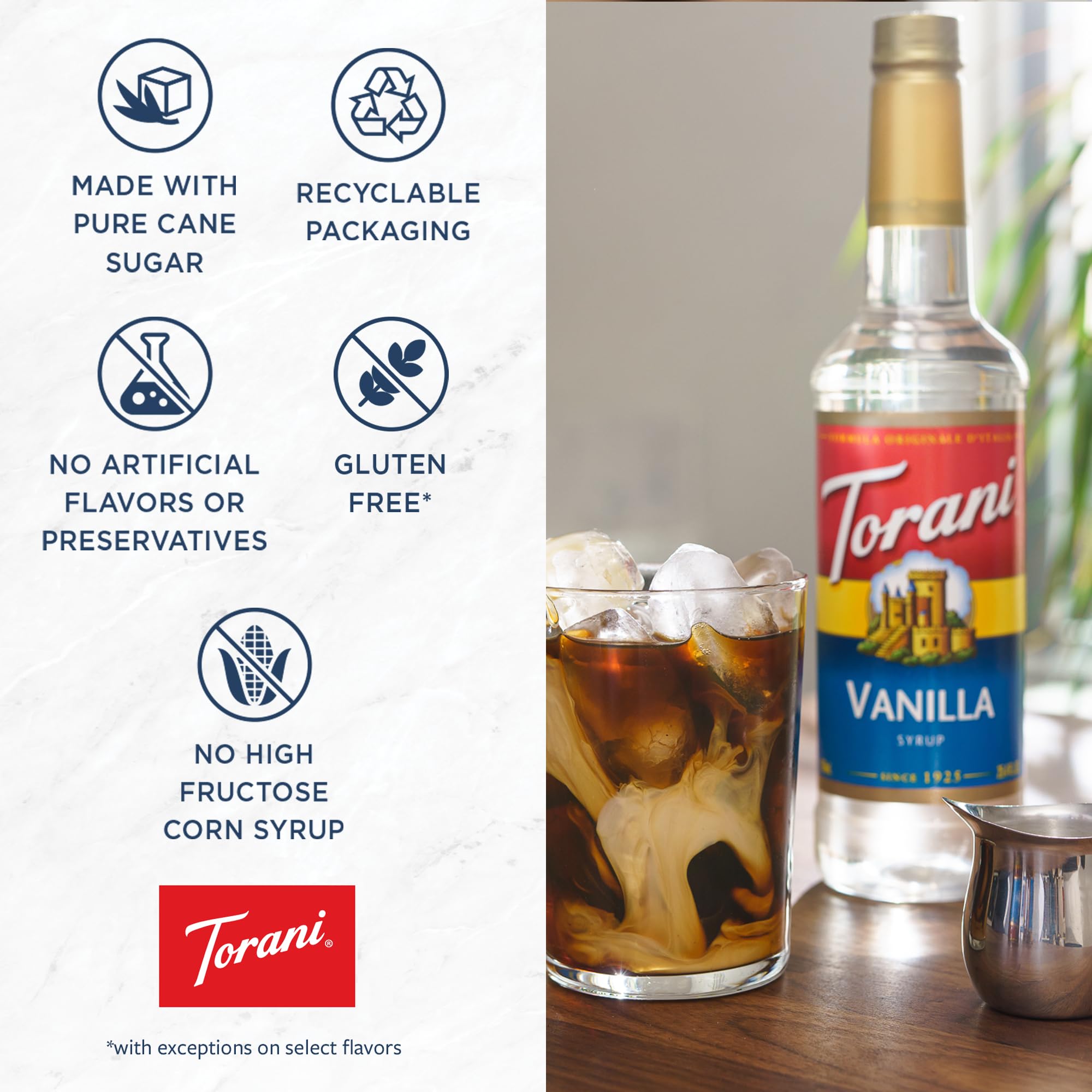 Torani Raspberry Syrup label close-up highlights natural flavors