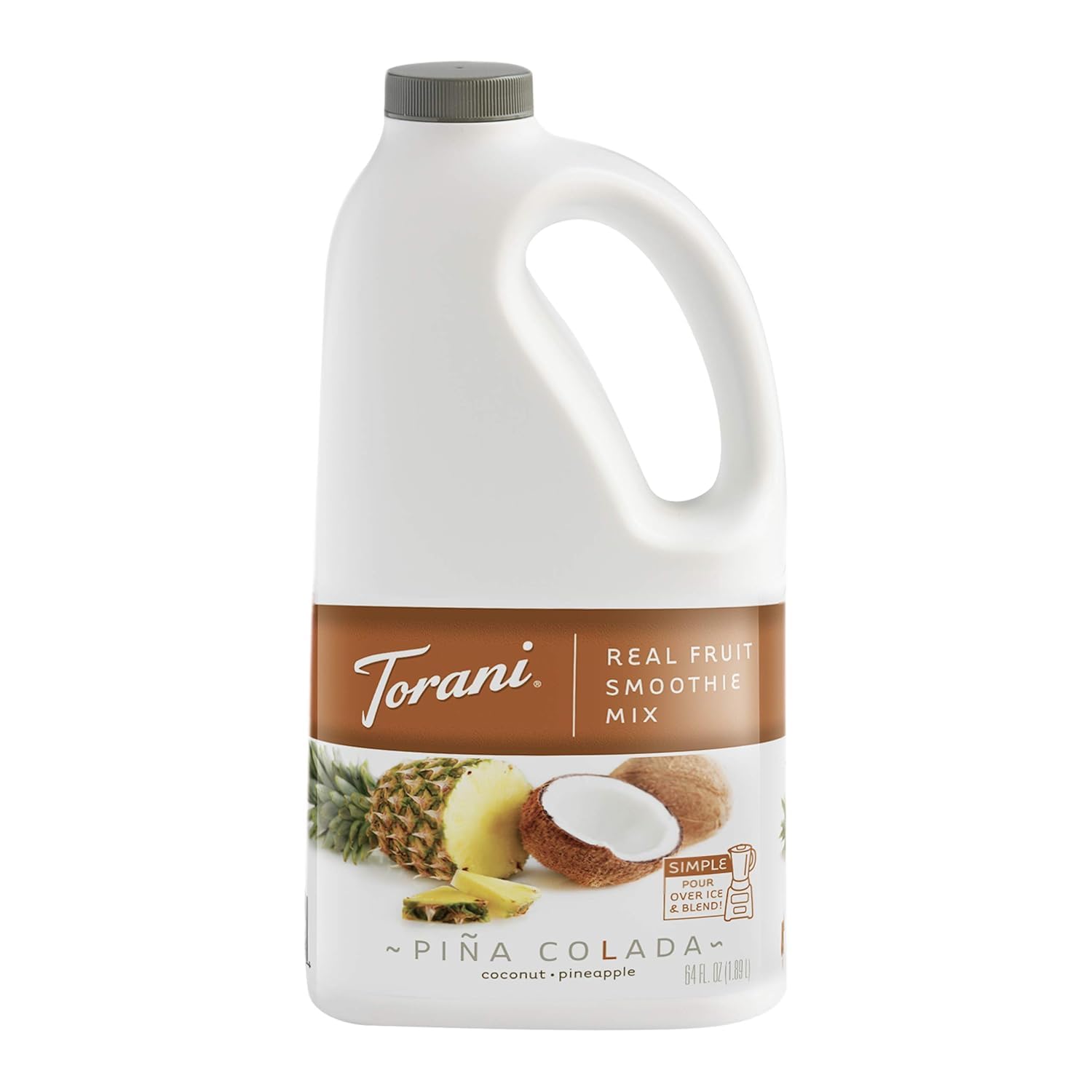 Torani Real Fruit Smoothie Mix Pina Colada bottle ready for tropical blends