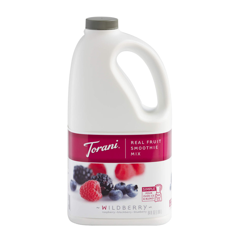 Torani Real Fruit Smoothie Mix Wildberry bottle with ripe berries for rich, easy smoothies.