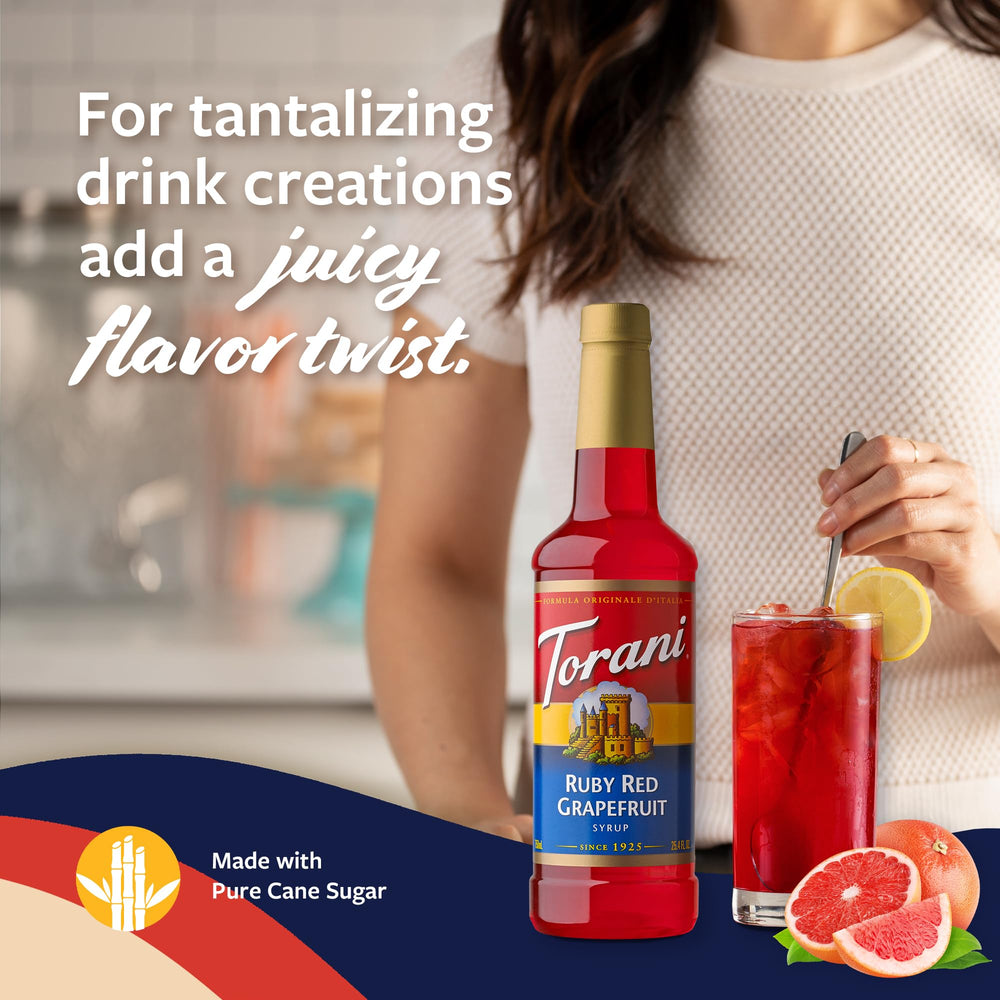Torani Ruby Red Grapefruit Syrup enhances cocktails with grapefruit hue and flavor