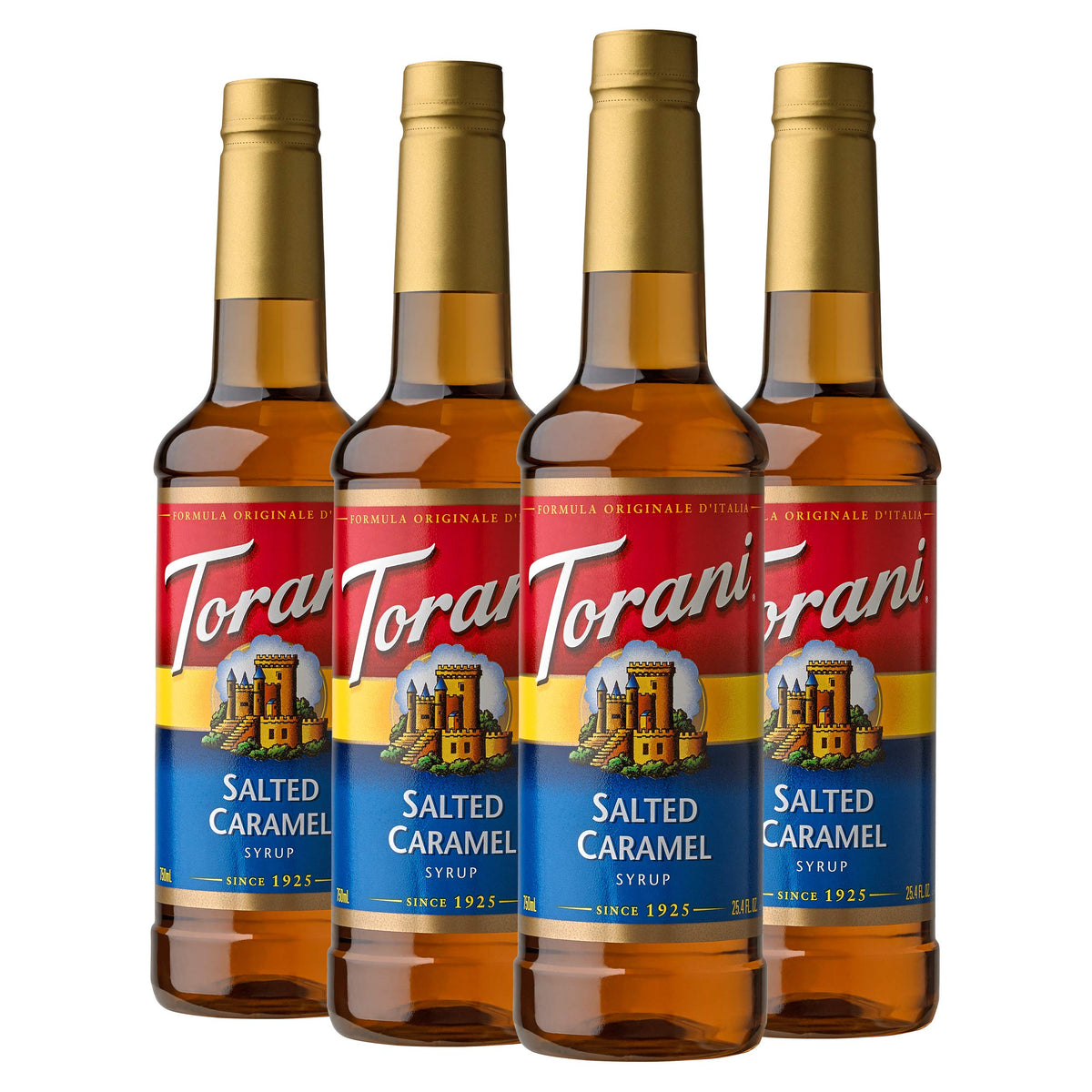 Torani Salted Caramel Syrup 4-pack bottles deliver cafe-quality flavor at home.