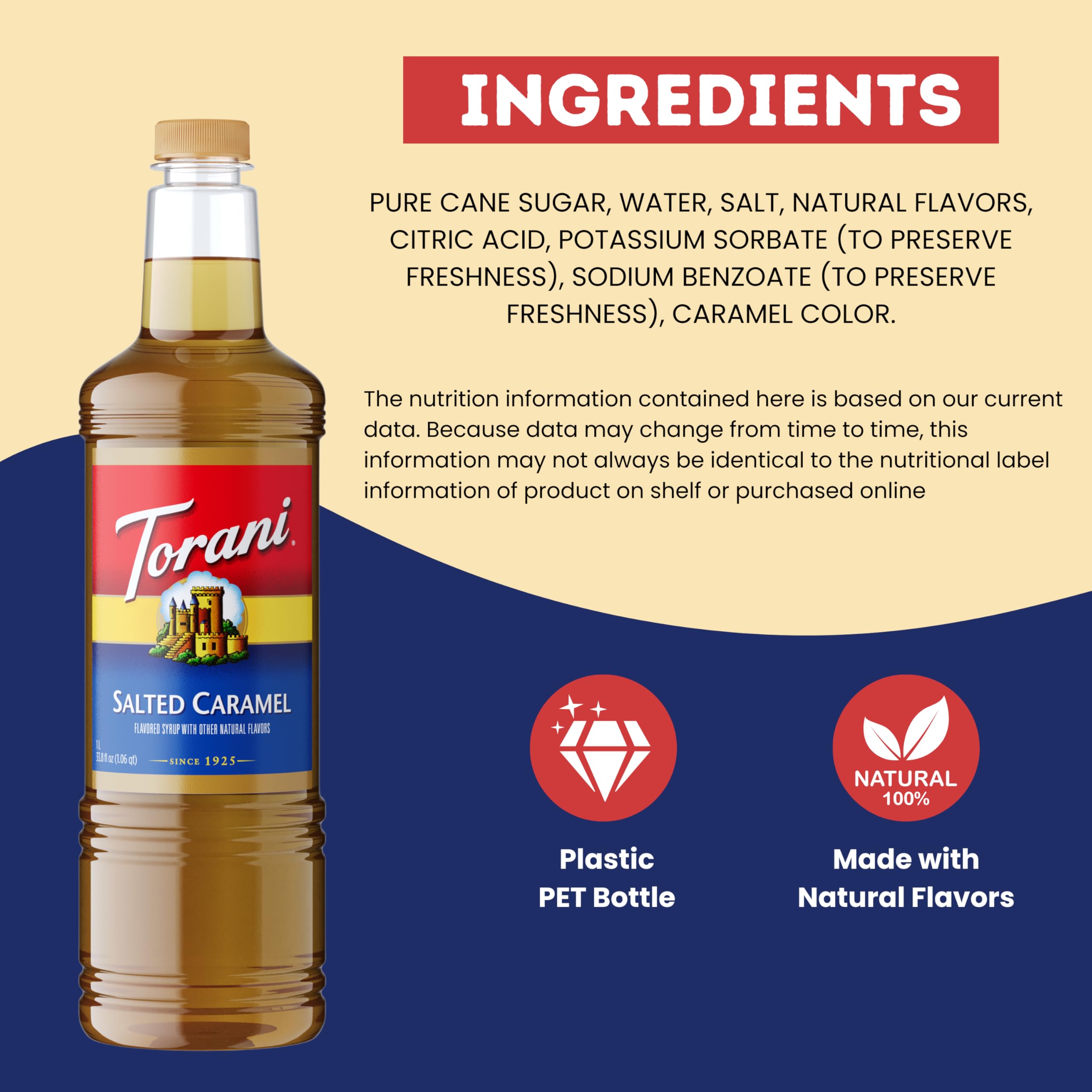 Torani salted caramel tea or cocktail moment emphasizes versatile flavoring options.