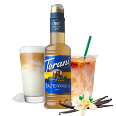 Torani Kosher-certified Salted Vanilla Syrup label signals trusted flavor options for dietary needs