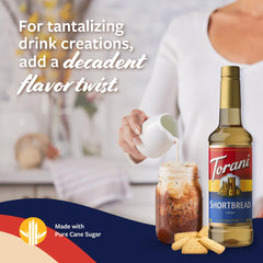 Torani Shortbread Syrup with coffee cup enhances drinks