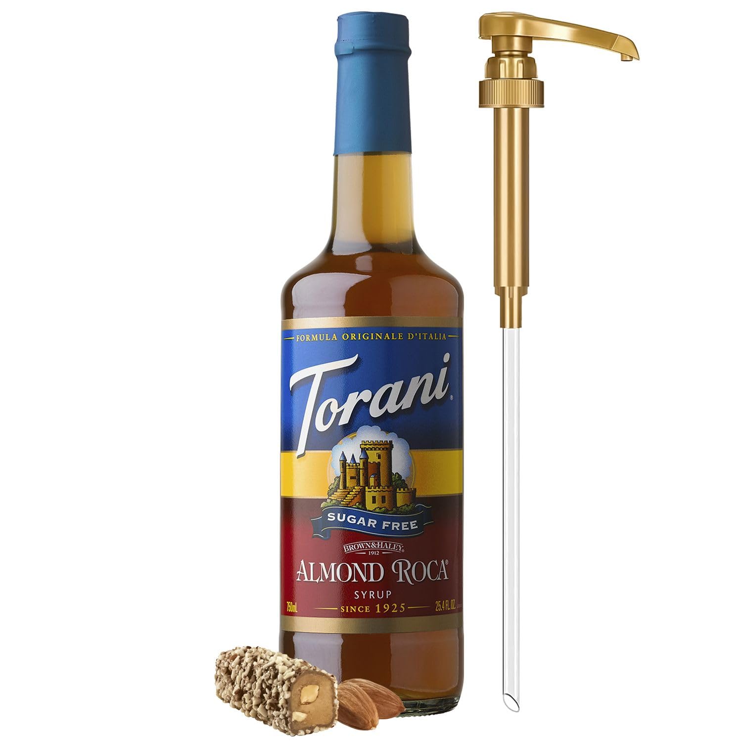 Torani Sugar Free Almond Roca syrup bottle front for flavor inspiration