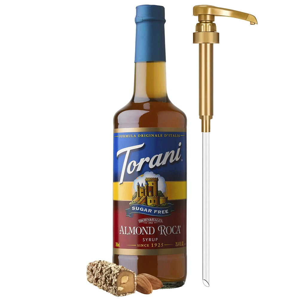 Torani Sugar Free Almond Roca syrup bottle front for flavor inspiration