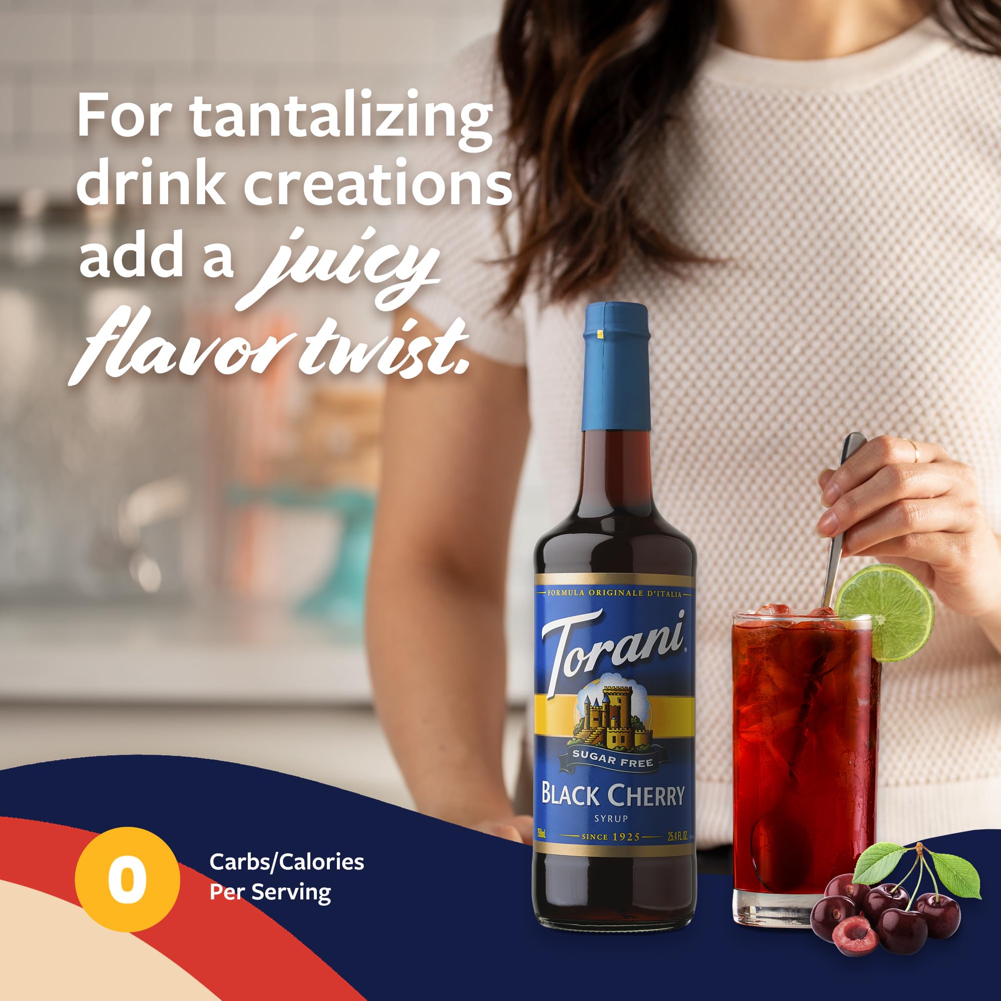 Chilled tea with Torani sugar-free black cherry syrup.