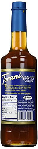 Torani Sugar Free Brown Sugar Cinnamon Syrup being poured into a latte for rich flavor