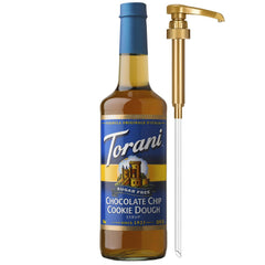 Torani Sugar-Free Chocolate Chip Cookie Dough syrup bottle adds flavor without calories to beverages